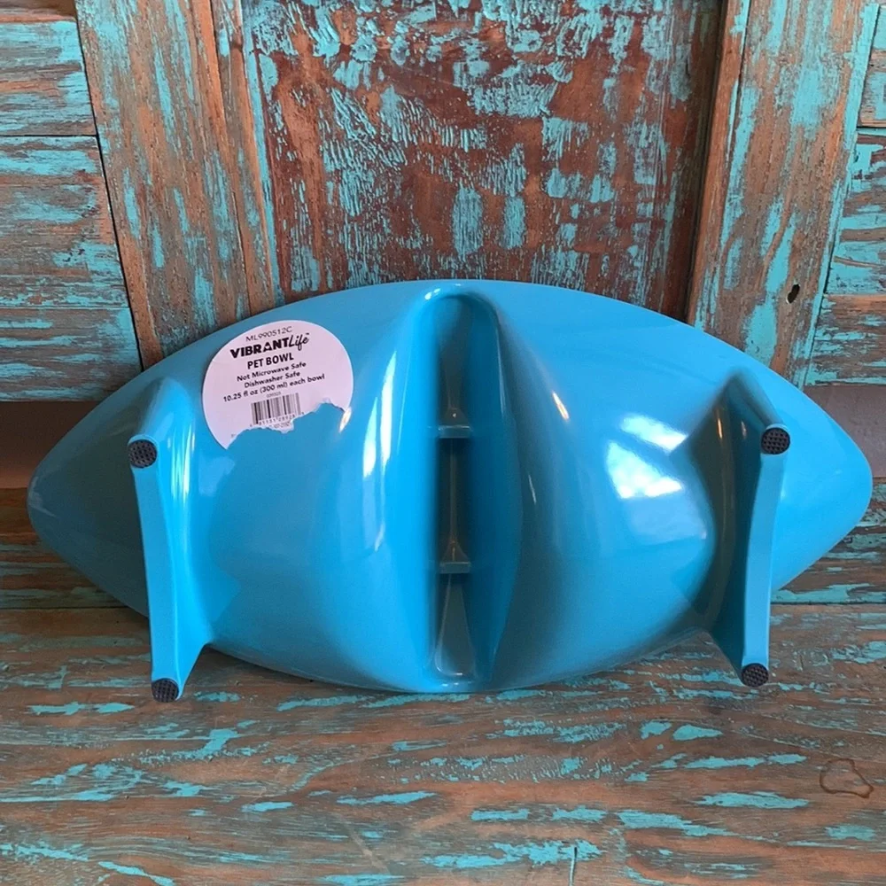 Vibrant Life Triangular Atomic Style Plastic/Melamine Pet Double Bowl